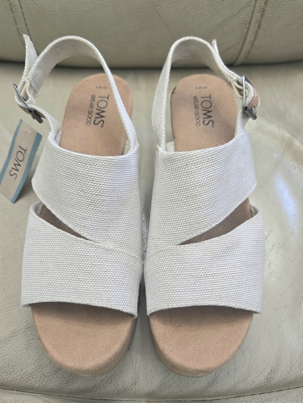 TOMS White Canvas Crossband Slingback Sandals